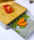 Wood chopping board with plastic tray